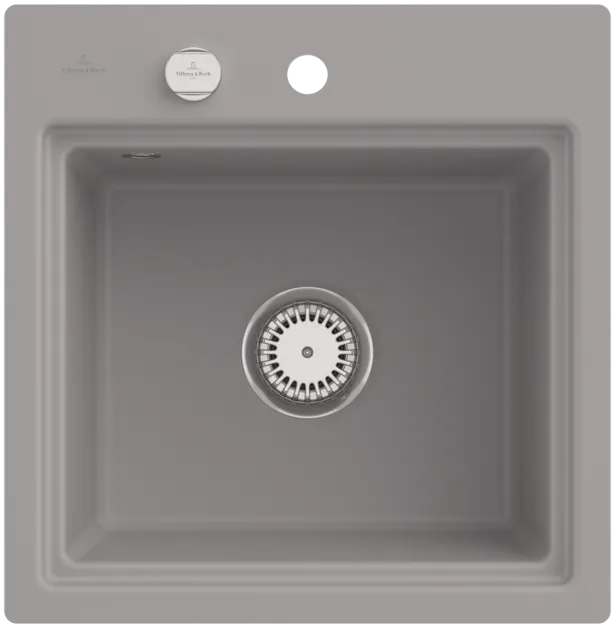 Bild von VILLEROY BOCH Subway Style 50 S Flat flächenbündige Spüle, inklusive Ablaufgarnitur mit Excenterbetätigung, Abtropfgitter, aus Keramik, 500 x 510 mm, Fossil CeramicPlus #33552FKD