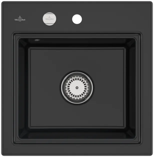 Obrázek VILLEROY BOCH Subway Style 50 S Built-in sink, included Waste system pop-up, Draining rack, of Ceramic, 500 x 510 mm, Pure Black #335A02R7