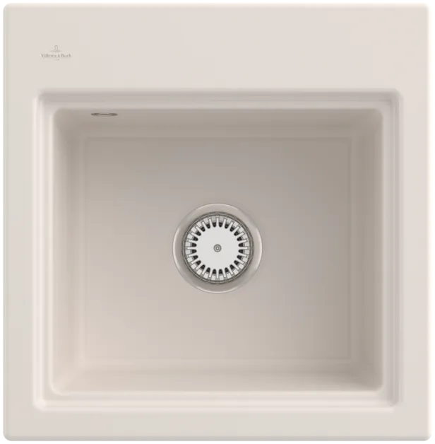 Bild von VILLEROY BOCH Subway Style 50 S Einbauspüle, inklusive Ablaufgarnitur mit Handbetätigung, Abtropfgitter, aus Keramik, 500 x 510 mm, Crema CeramicPlus #335A01KR