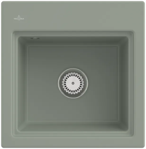 Bild von VILLEROY BOCH Subway Style 50 S Einbauspüle, inklusive Ablaufgarnitur mit Handbetätigung, Abtropfgitter, aus Keramik, 500 x 510 mm, Morning Green CeramicPlus #335A01R8