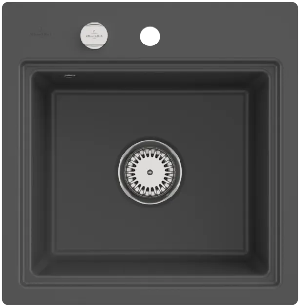 Bild von VILLEROY BOCH Subway Style 50 S Flat flächenbündige Spüle, inklusive Ablaufgarnitur mit Excenterbetätigung, Abtropfgitter, aus Keramik, 500 x 510 mm, Graphite CeramicPlus #335A2FI4