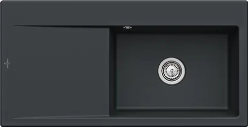 Bild von VILLEROY BOCH Subway Style 60 Flat flächenbündige Spüle, inklusive Ablaufgarnitur mit Handbetätigung, aus Keramik, 980 x 490 mm, Ebony CeramicPlus #33611FS5