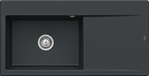 Bild von VILLEROY BOCH Subway Style 60 Einbauspüle, inklusive Ablaufgarnitur mit Handbetätigung, aus Keramik, 1000 x 510 mm, Ebony CeramicPlus #336201S5