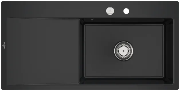 Bild von VILLEROY BOCH Subway Style 60 Flat flächenbündige Spüle, inklusive Ablaufgarnitur mit Excenterbetätigung, aus Keramik, 980 x 490 mm, Pure Black #33612FR7
