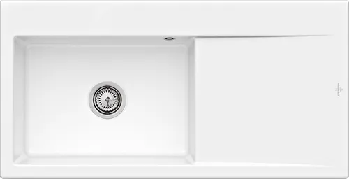 Bild von VILLEROY BOCH Subway Style 60 Flat flächenbündige Spüle, inklusive Ablaufgarnitur mit Handbetätigung, aus Keramik, 980 x 490 mm, Weiß Alpin CeramicPlus #33621FR1