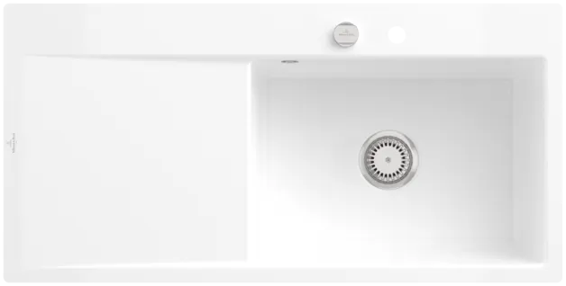 Bild von VILLEROY BOCH Subway Style 60 Flat flächenbündige Spüle, inklusive Ablaufgarnitur mit Excenterbetätigung, aus Keramik, 980 x 490 mm, Weiß Alpin CeramicPlus #33612FR1