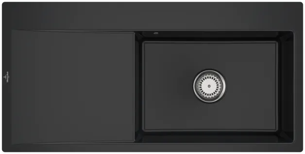 Obrázek VILLEROY BOCH Subway Style 60 Flat Flush-mounted sink, included Waste system hand-operated, of Ceramic, 980 x 490 mm, Pure Black #33611FR7