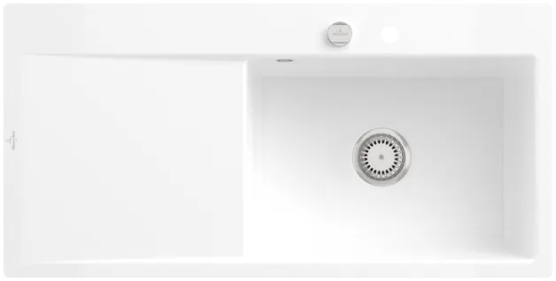 Bild von VILLEROY BOCH Subway Style 60 Flat flächenbündige Spüle, inklusive Ablaufgarnitur mit Excenterbetätigung, aus Keramik, 980 x 490 mm, Snow White CeramicPlus #33612FKG