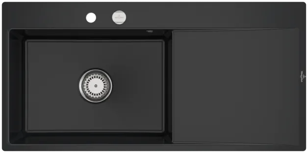 Bild von VILLEROY BOCH Subway Style 60 Flat flächenbündige Spüle, inklusive Ablaufgarnitur mit Excenterbetätigung, aus Keramik, 980 x 490 mm, Pure Black #33622FR7