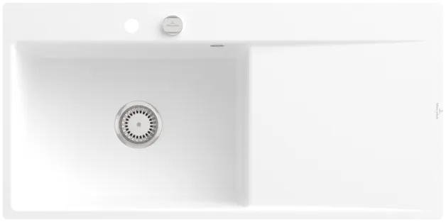 Bild von VILLEROY BOCH Subway Style 60 Flat flächenbündige Spüle, inklusive Ablaufgarnitur mit Excenterbetätigung, aus Keramik, 980 x 490 mm, Stone White CeramicPlus #33622FRW