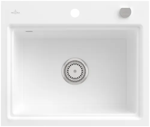 Bild von VILLEROY BOCH Subway Style 60 S Flat flächenbündige Spüle, inklusive Ablaufgarnitur mit Excenterbetätigung, Abtropfgitter, aus Keramik, 600 x 510 mm, Snow White CeramicPlus #33662FKG