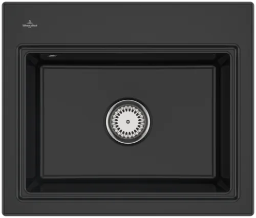 Bild von VILLEROY BOCH Subway Style 60 S Flat flächenbündige Spüle, inklusive Ablaufgarnitur mit Handbetätigung, Abtropfgitter, aus Keramik, 600 x 510 mm, Ebony CeramicPlus #336A1FS5