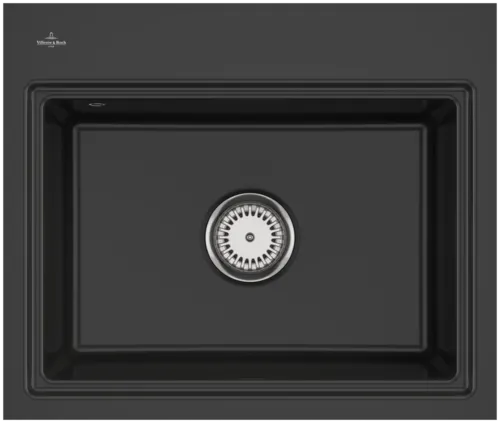 Bild von VILLEROY BOCH Subway Style 60 S Flat flächenbündige Spüle, inklusive Ablaufgarnitur mit Handbetätigung, Abtropfgitter, aus Keramik, 600 x 510 mm, Ebony CeramicPlus #33661FS5