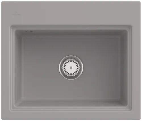 Bild von VILLEROY BOCH Subway Style 60 S Flat flächenbündige Spüle, inklusive Ablaufgarnitur mit Handbetätigung, Abtropfgitter, aus Keramik, 600 x 510 mm, Fossil CeramicPlus #336A1FKD