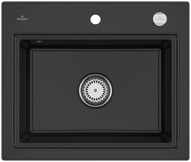 Bild von VILLEROY BOCH Subway Style 60 S Einbauspüle, inklusive Ablaufgarnitur mit Excenterbetätigung, Abtropfgitter, aus Keramik, 500 x 510 mm, Pure Black #336A02R7