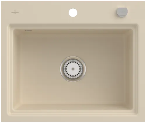 Bild von VILLEROY BOCH Subway Style 60 S Flat flächenbündige Spüle, inklusive Ablaufgarnitur mit Excenterbetätigung, Abtropfgitter, aus Keramik, 600 x 510 mm, Ivory CeramicPlus #33662FFU