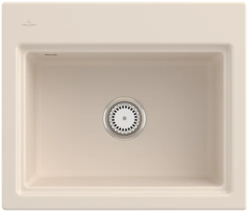 Bild von VILLEROY BOCH Subway Style 60 S Flat flächenbündige Spüle, inklusive Ablaufgarnitur mit Handbetätigung, Abtropfgitter, aus Keramik, 600 x 510 mm, Ivory CeramicPlus #336A1FFU