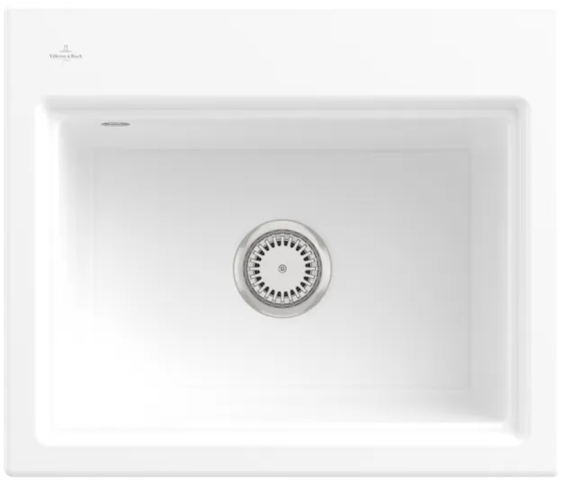 Bild von VILLEROY BOCH Subway Style 60 S Einbauspüle, inklusive Ablaufgarnitur mit Handbetätigung, Abtropfgitter, aus Keramik, 600 x 510 mm, Snow White CeramicPlus #336A01KG