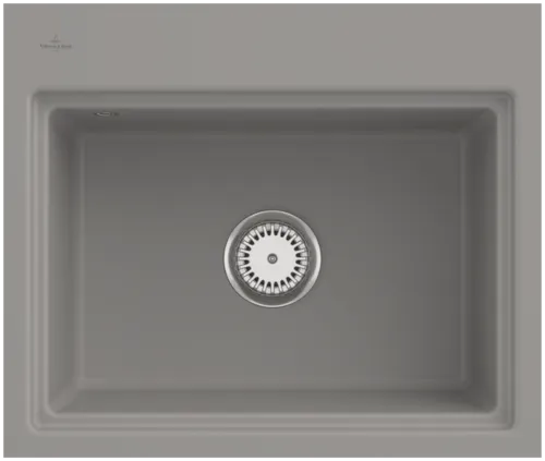 Bild von VILLEROY BOCH Subway Style 60 S Flat flächenbündige Spüle, inklusive Ablaufgarnitur mit Handbetätigung, Abtropfgitter, aus Keramik, 600 x 510 mm, Fossil CeramicPlus #33661FKD
