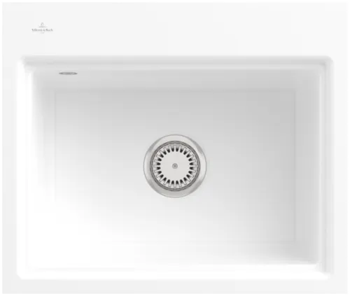 Bild von VILLEROY BOCH Subway Style 60 S Flat flächenbündige Spüle, inklusive Ablaufgarnitur mit Handbetätigung, Abtropfgitter, aus Keramik, 600 x 510 mm, Weiß Alpin CeramicPlus #336A1FR1