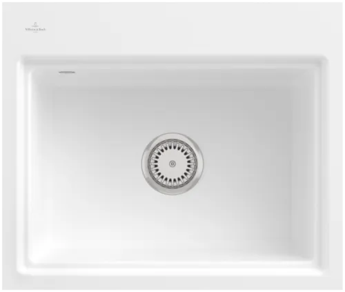 Bild von VILLEROY BOCH Subway Style 60 S Flat flächenbündige Spüle, inklusive Ablaufgarnitur mit Handbetätigung, Abtropfgitter, aus Keramik, 600 x 510 mm, Stone White CeramicPlus #33661FRW