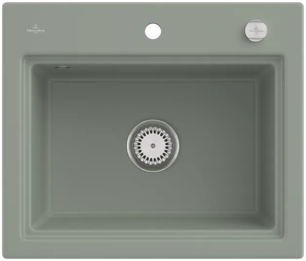 Bild von VILLEROY BOCH Subway Style 60 S Einbauspüle, inklusive Ablaufgarnitur mit Excenterbetätigung, Abtropfgitter, aus Keramik, 500 x 510 mm, Morning Green CeramicPlus #336A02R8