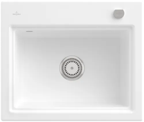 Bild von VILLEROY BOCH Subway Style 60 S Einbauspüle, inklusive Ablaufgarnitur mit Excenterbetätigung, Abtropfgitter, aus Keramik, 600 x 510 mm, Stone White CeramicPlus #336602RW