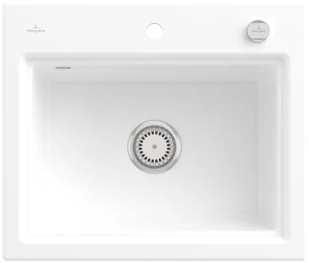 Bild von VILLEROY BOCH Subway Style 60 S Einbauspüle, inklusive Ablaufgarnitur mit Excenterbetätigung, Abtropfgitter, aus Keramik, 600 x 510 mm, Weiß Alpin CeramicPlus #336A02R1