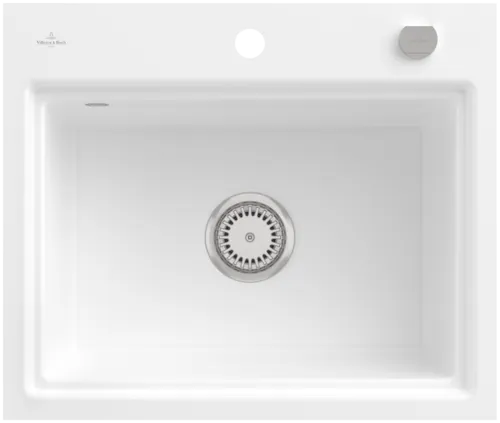 Bild von VILLEROY BOCH Subway Style 60 S Flat flächenbündige Spüle, inklusive Ablaufgarnitur mit Excenterbetätigung, Abtropfgitter, aus Keramik, 600 x 510 mm, Weiß Alpin CeramicPlus #33662FR1