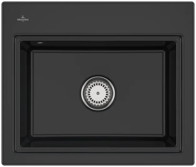 Bild von VILLEROY BOCH Subway Style 60 S Einbauspüle, inklusive Ablaufgarnitur mit Handbetätigung, Abtropfgitter, aus Keramik, 500 x 510 mm, Pure Black #336A01R7
