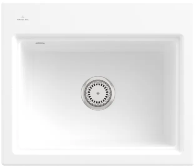 Bild von VILLEROY BOCH Subway Style 60 S Einbauspüle, inklusive Ablaufgarnitur mit Handbetätigung, Abtropfgitter, aus Keramik, 600 x 510 mm, Stone White CeramicPlus #336A01RW