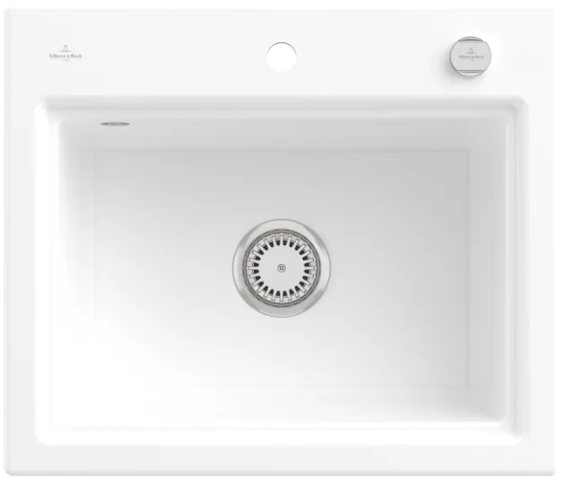 Bild von VILLEROY BOCH Subway Style 60 S Einbauspüle, inklusive Ablaufgarnitur mit Excenterbetätigung, Abtropfgitter, aus Keramik, 600 x 510 mm, Snow White CeramicPlus #336A02KG