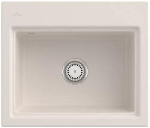 Bild von VILLEROY BOCH Subway Style 60 S Flat flächenbündige Spüle, inklusive Ablaufgarnitur mit Handbetätigung, Abtropfgitter, aus Keramik, 600 x 510 mm, Crema CeramicPlus #336A1FKR