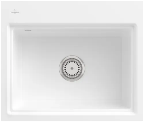 Bild von VILLEROY BOCH Subway Style 60 S Flat flächenbündige Spüle, inklusive Ablaufgarnitur mit Handbetätigung, Abtropfgitter, aus Keramik, 600 x 510 mm, Weiß Alpin CeramicPlus #33661FR1
