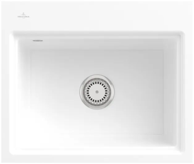 Bild von VILLEROY BOCH Subway Style 60 S Flat flächenbündige Spüle, inklusive Ablaufgarnitur mit Handbetätigung, Abtropfgitter, aus Keramik, 600 x 510 mm, Snow White CeramicPlus #336A1FKG