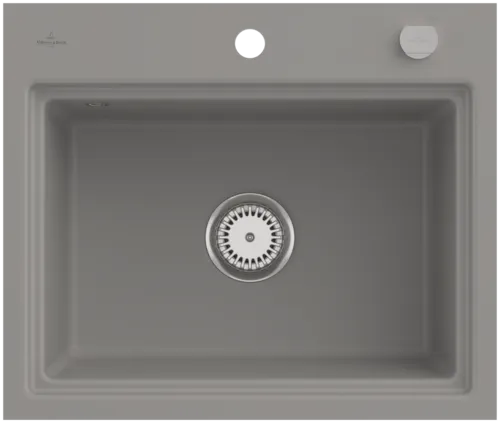 Bild von VILLEROY BOCH Subway Style 60 S Flat flächenbündige Spüle, inklusive Ablaufgarnitur mit Excenterbetätigung, Abtropfgitter, aus Keramik, 600 x 510 mm, Fossil CeramicPlus #33662FKD