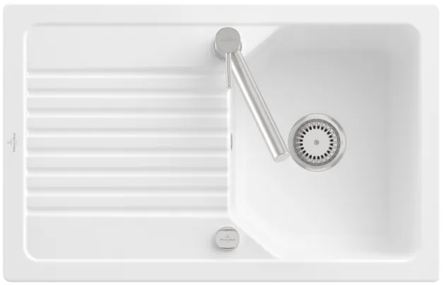 Bild von VILLEROY BOCH Linara 45 Einbauspüle, inklusive Ablaufgarnitur mit Excenterbetätigung, aus TitanCeram, 800 x 510 mm, Stone White CeramicPlus #338402RW