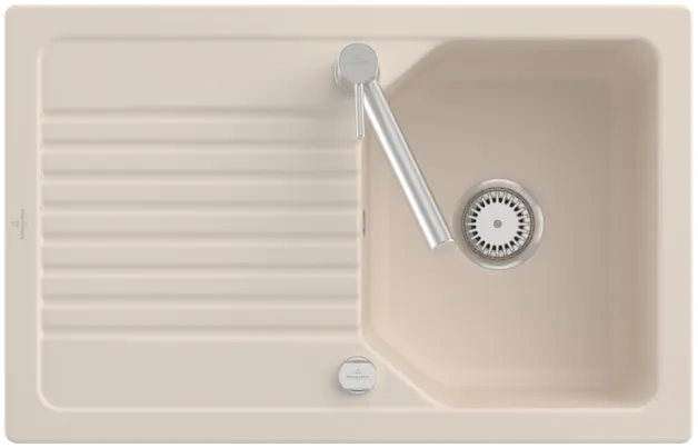Bild von VILLEROY BOCH Linara 45 Flat flächenbündige Spüle, inklusive Ablaufgarnitur mit Excenterbetätigung, aus TitanCeram, 780 x 490 mm, Ivory CeramicPlus #33842FFU
