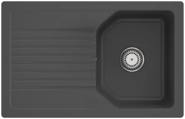 Bild von VILLEROY BOCH Linara 45 Flat flächenbündige Spüle, inklusive Ablaufgarnitur mit Handbetätigung, aus TitanCeram, 780 x 490 mm, Graphite CeramicPlus #33841FI4