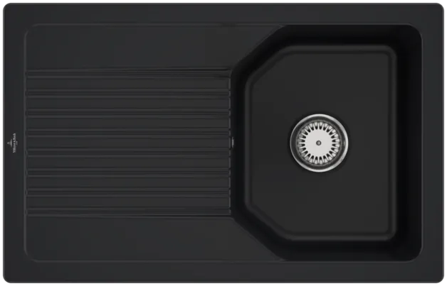 Bild von VILLEROY BOCH Linara 45 Flat flächenbündige Spüle, inklusive Ablaufgarnitur mit Handbetätigung, aus TitanCeram, 780 x 490 mm, Pure Black #33841FR7
