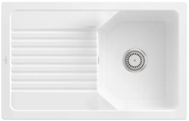 Bild von VILLEROY BOCH Linara 45 Einbauspüle, inklusive Ablaufgarnitur mit Handbetätigung, aus TitanCeram, 800 x 510 mm, Weiß Alpin CeramicPlus #338401R1
