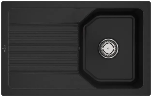 Bild von VILLEROY BOCH Linara 45 Flat flächenbündige Spüle, inklusive Ablaufgarnitur mit Handbetätigung, aus TitanCeram, 780 x 490 mm, Chromite CeramicPlus #33841FJ0
