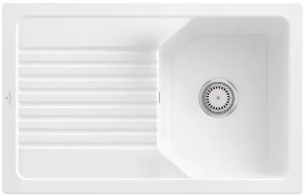 Bild von VILLEROY BOCH Linara 45 Einbauspüle, inklusive Ablaufgarnitur mit Handbetätigung, aus TitanCeram, 800 x 510 mm, Snow White CeramicPlus #338401KG