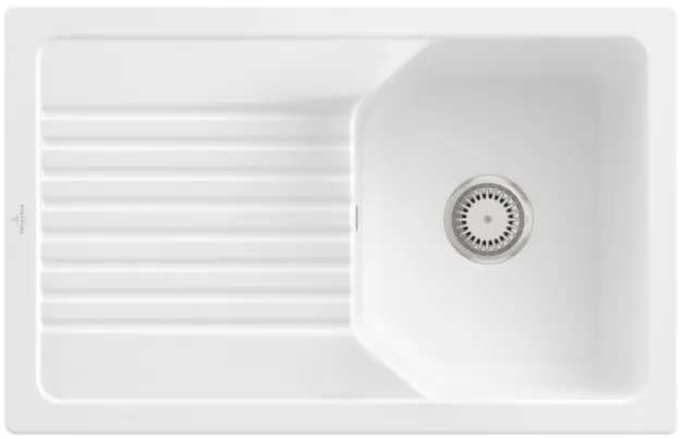 Bild von VILLEROY BOCH Linara 45 Einbauspüle, inklusive Ablaufgarnitur mit Handbetätigung, aus TitanCeram, 800 x 510 mm, Stone White CeramicPlus #338401RW