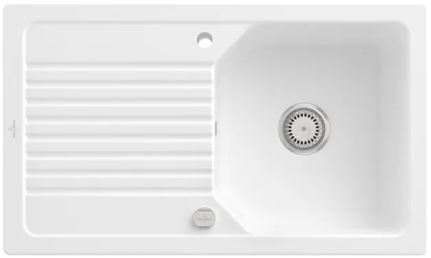 Obrázek VILLEROY BOCH Linara 50 Built-in sink, included Waste system pop-up, of TitanCeram, 860 x 510 mm, Stone White CeramicPlus #338502RW