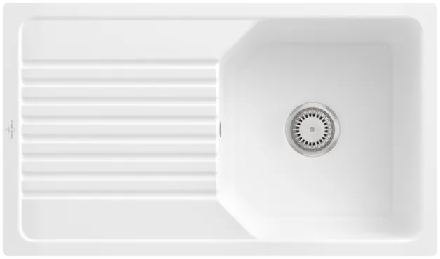 Obrázek VILLEROY BOCH Linara 50 Flat Flush-mounted sink, included Waste system hand-operated, of Ceramic, 840 x 490 mm, Snow White CeramicPlus #33851FKG