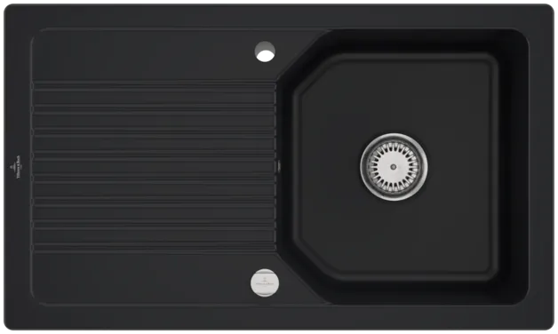 Obrázek VILLEROY BOCH Linara 50 Built-in sink, included Waste system pop-up, of TitanCeram, 860 x 510 mm, Pure Black #338502R7