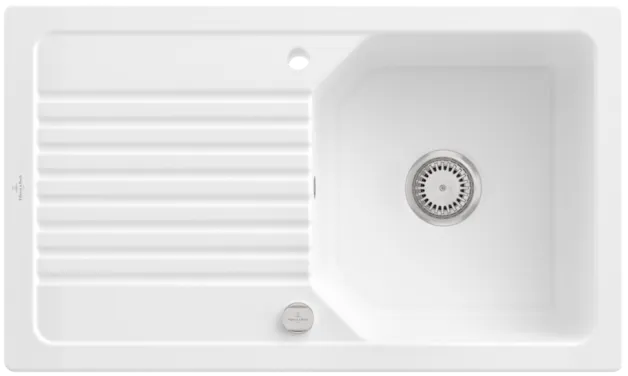 Bild von VILLEROY BOCH Linara 50 Einbauspüle, inklusive Ablaufgarnitur mit Excenterbetätigung, aus TitanCeram, 860 x 510 mm, Weiß Alpin CeramicPlus #338502R1