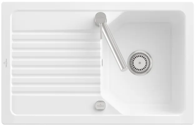 Obrázek VILLEROY BOCH Linara 45 Flat Flush-mounted sink, included Waste system pop-up, of TitanCeram, 780 x 490 mm, Snow White CeramicPlus #33842FKG