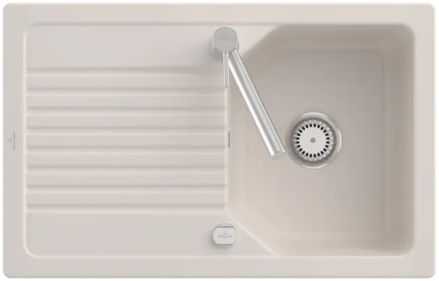 Bild von VILLEROY BOCH Linara 45 Flat flächenbündige Spüle, inklusive Ablaufgarnitur mit Excenterbetätigung, aus TitanCeram, 780 x 490 mm, Crema CeramicPlus #33842FKR